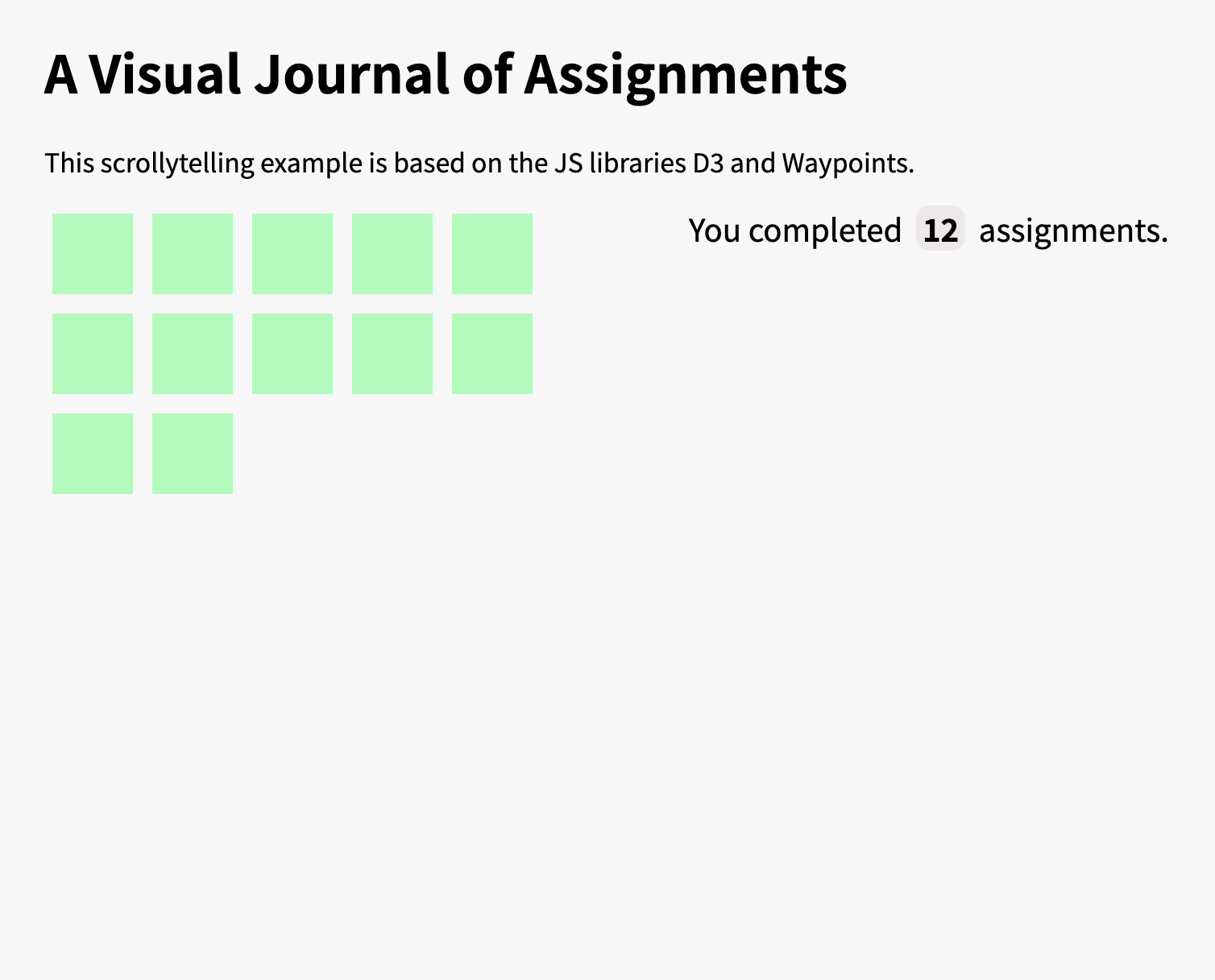 A screenshot of a scrolling vis of assignments in CSC362.